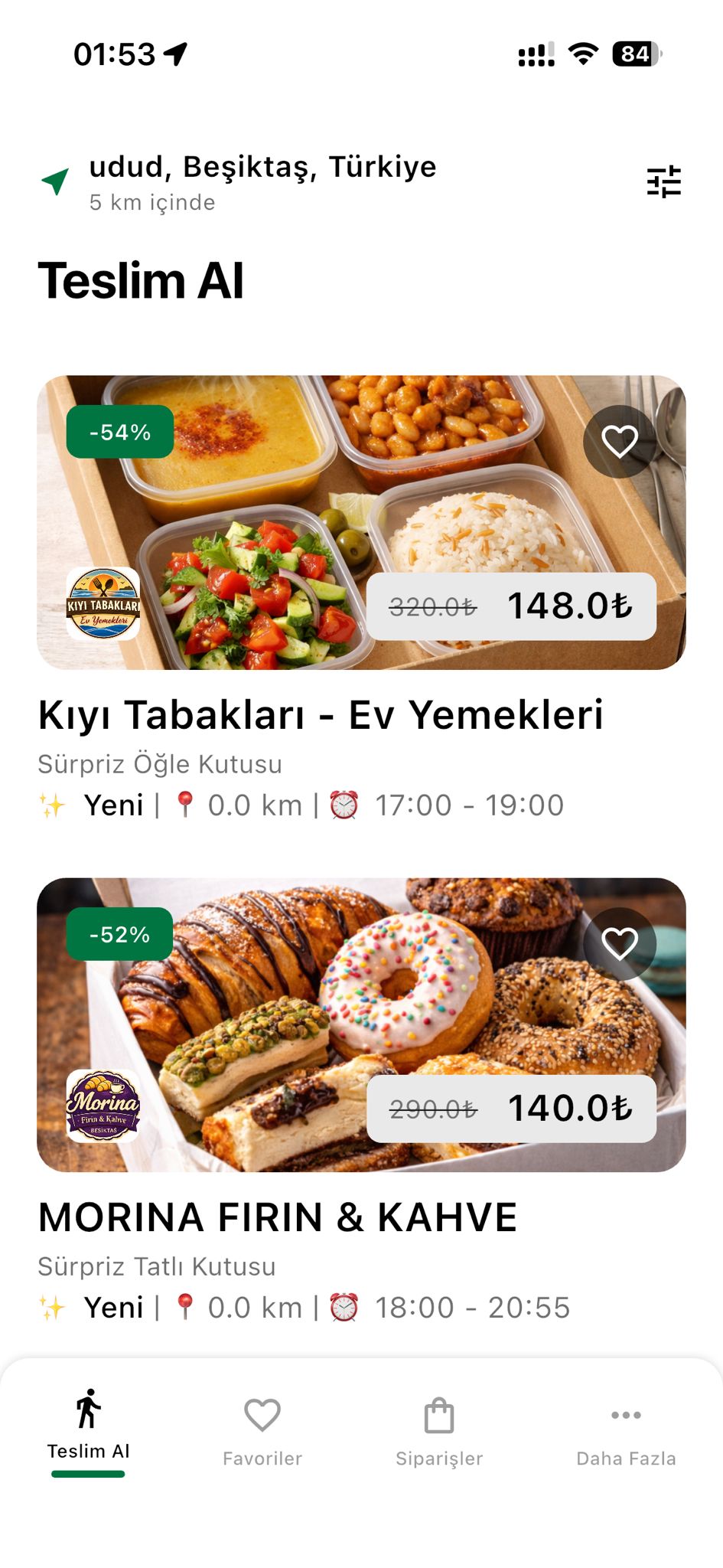 Yeniro uygulama ekranı — Ana sayfa