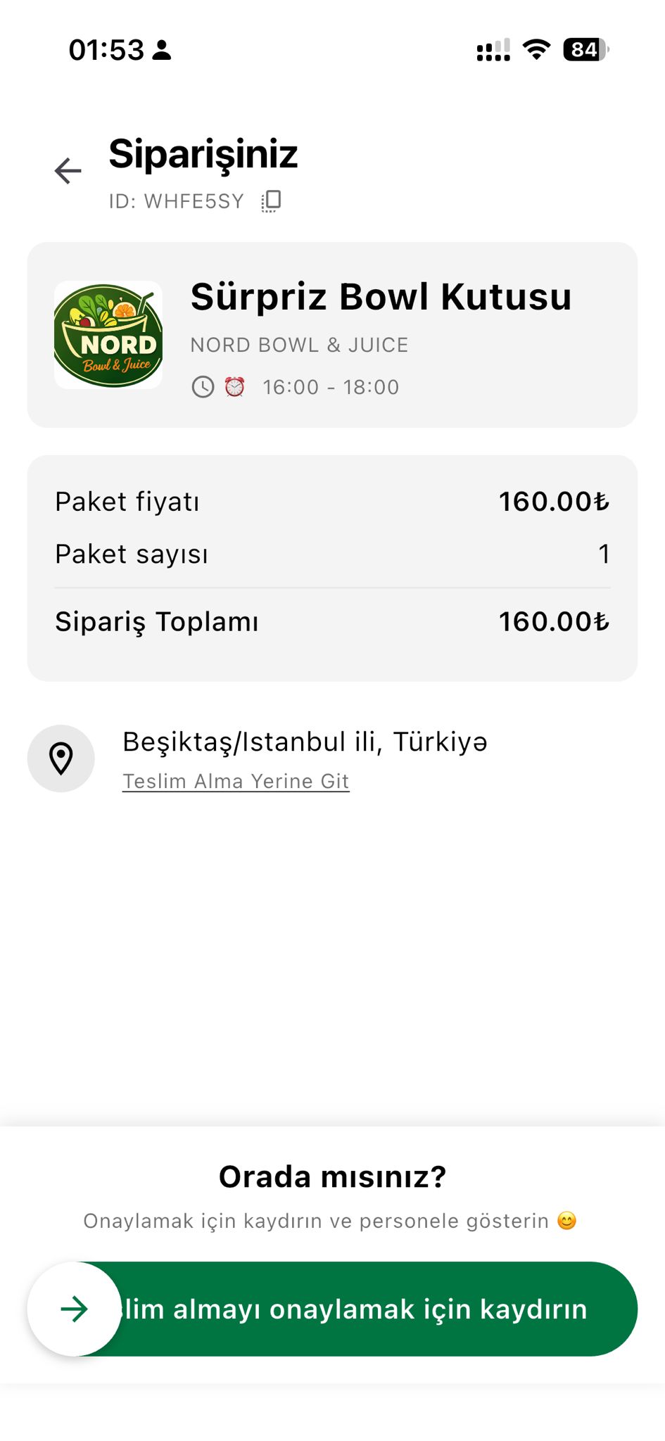 Yeniro uygulama ekranı — Profil